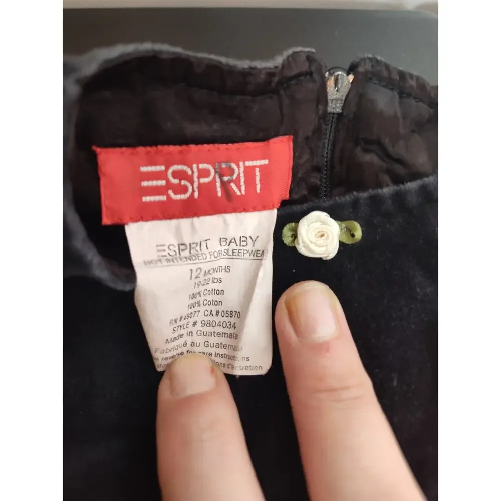 Vintage ESPRIT Velvet Black Baby Dress 12mos Retro 90s